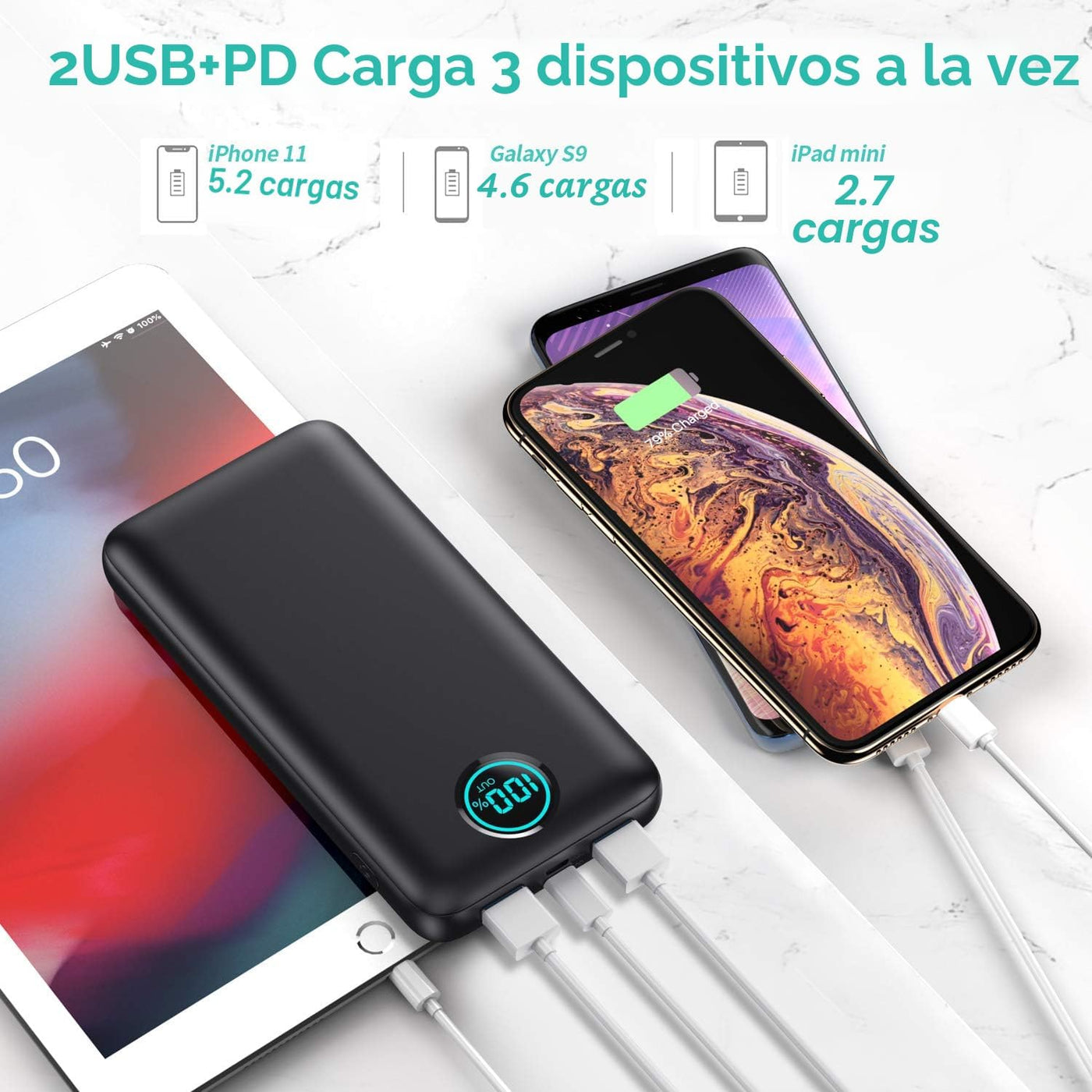Cargador portátil de 30,800 mAh PowerBank con 3 salidas, 25 W PD de...