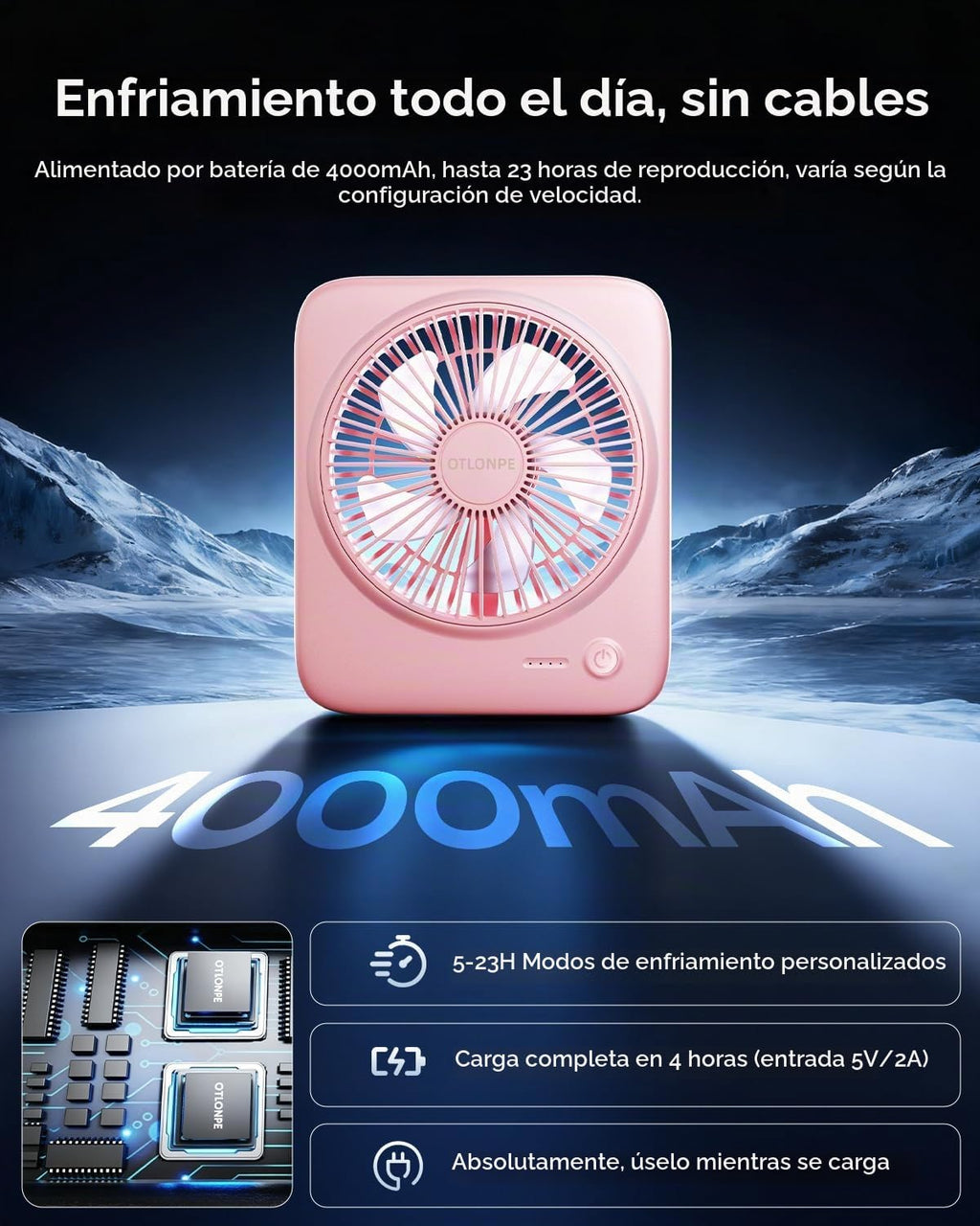 Otlonpe Ventilador de escritorio portátil personal, pequeño ventila...