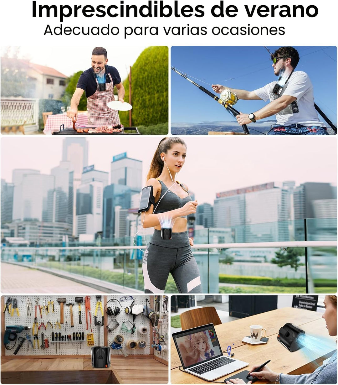 Ventilador de cintura portátil AI, 6 velocidades de 16000 rpm, fluj...
