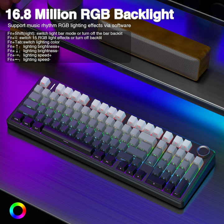 AULA Teclado mecánico inalámbrico F99 Pro con perilla, estructura d...