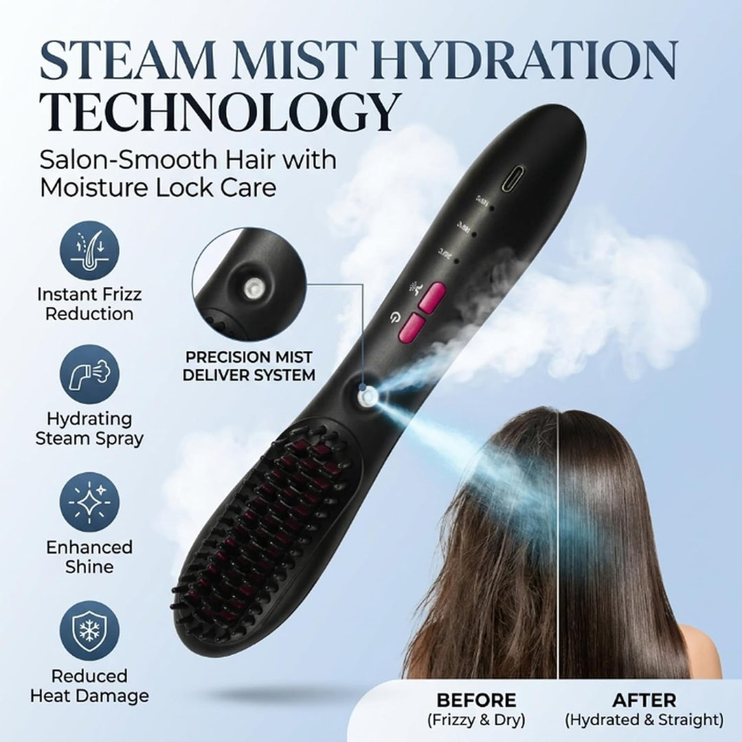 Peine alisador de vapor inalámbrico, cepillo alisador de pelo de va...