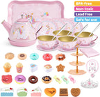 iAOVUEBY Juego de fiesta de té para niñas pequeñas, 49 juguetes de princesa para la hora del té, incluyendo estuche de transporte de postre Teaset, juguetes de cocina para niños, regalos de cumpleaños para niñas pequeñas para niños de 3 a 8 años, sueño