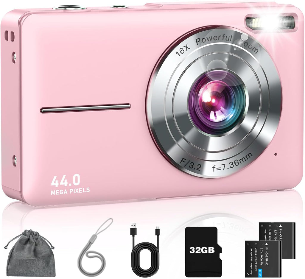 Lecran Cámara digital, FHD 1080P - Cámara de apuntar y disparar para niños, Rosa