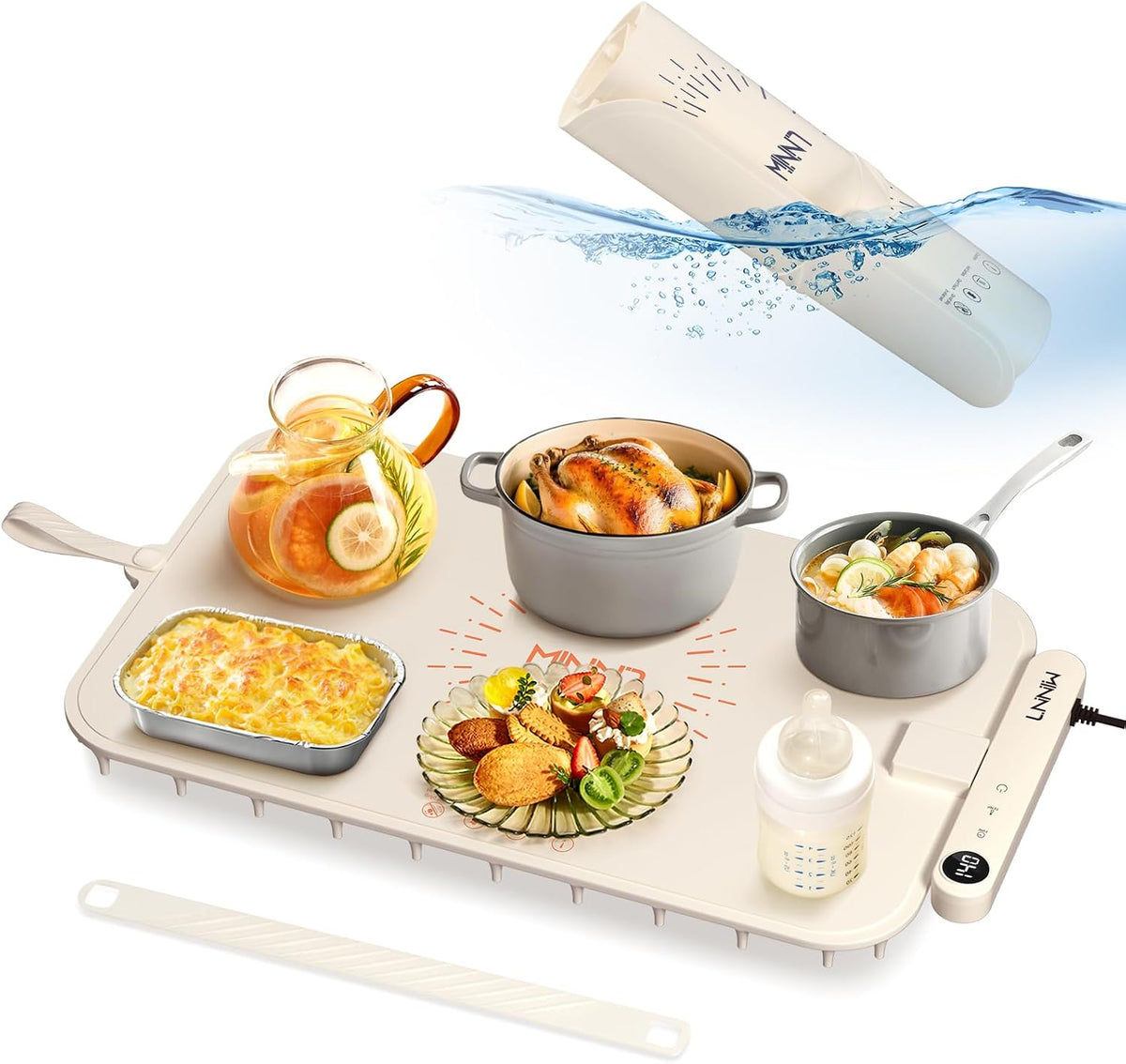 Tapete impermeable para calentar alimentos, bandeja de calefacción eléctrica que cambia de color con control de temperatura de 6 niveles, temporizadores de 1 a 6 horas, tapete calentador de
