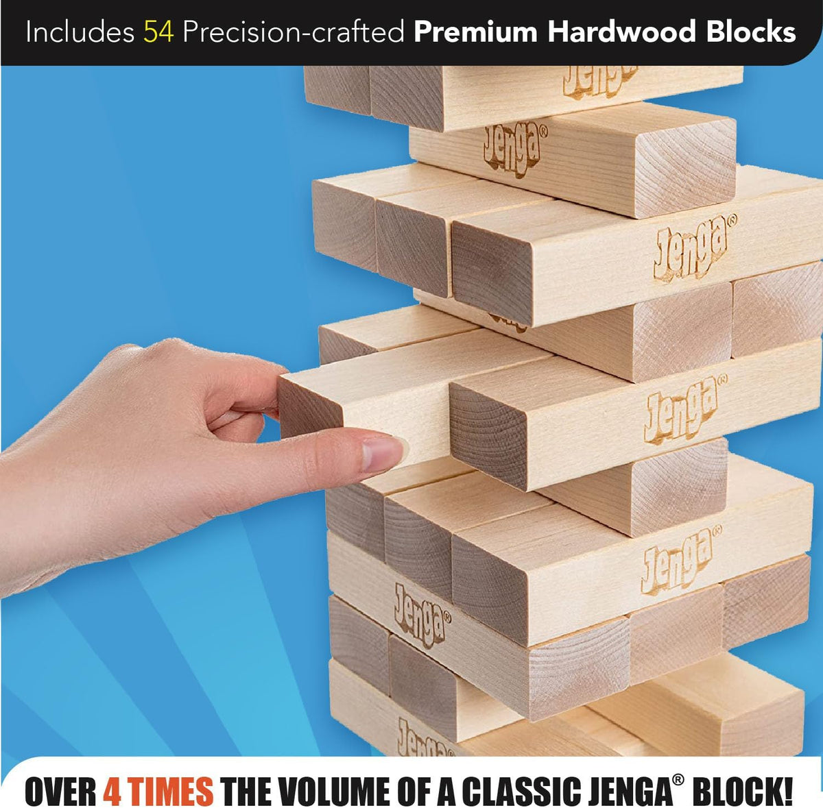 Jenga Desafío gigante, juego de apilamiento con tabla de torneos y bolsa de viaje, juego de fiesta para niños y adultos, se apila hasta 3 pies