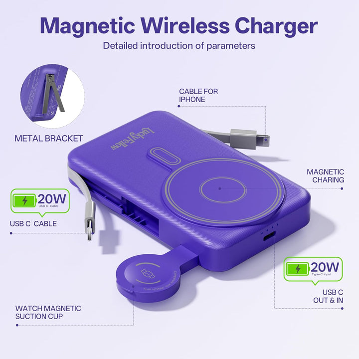 Cargador Portátil Magnético con Cables Integrados, Estación de Carg...