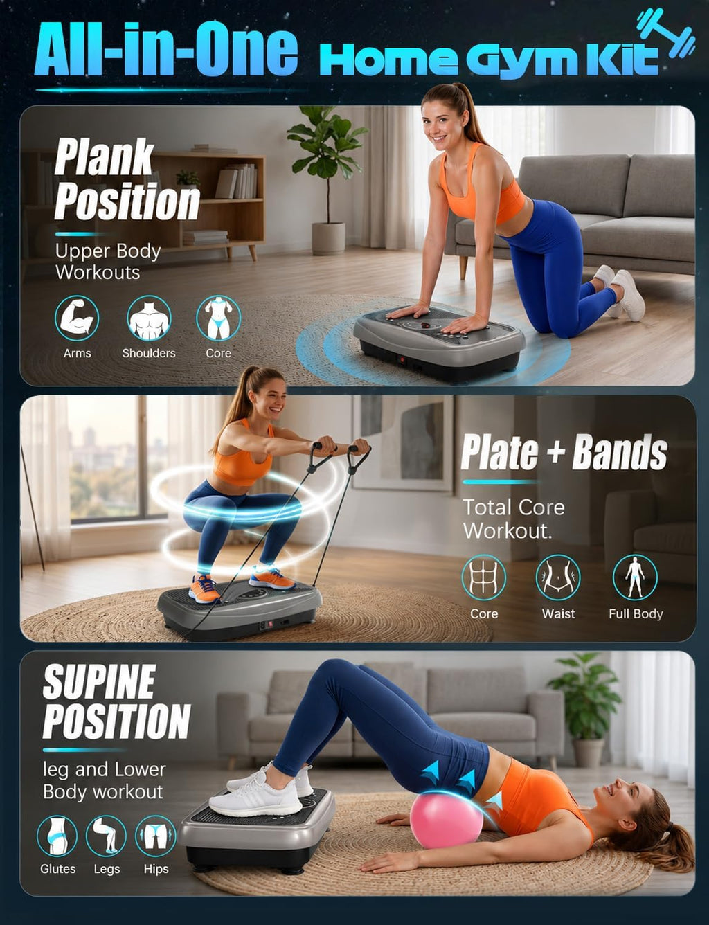 Máquina de Ejercicio con Tabla Vibratoria Curvada, 999 Velocidades para Pérdida de Peso, 330 lb