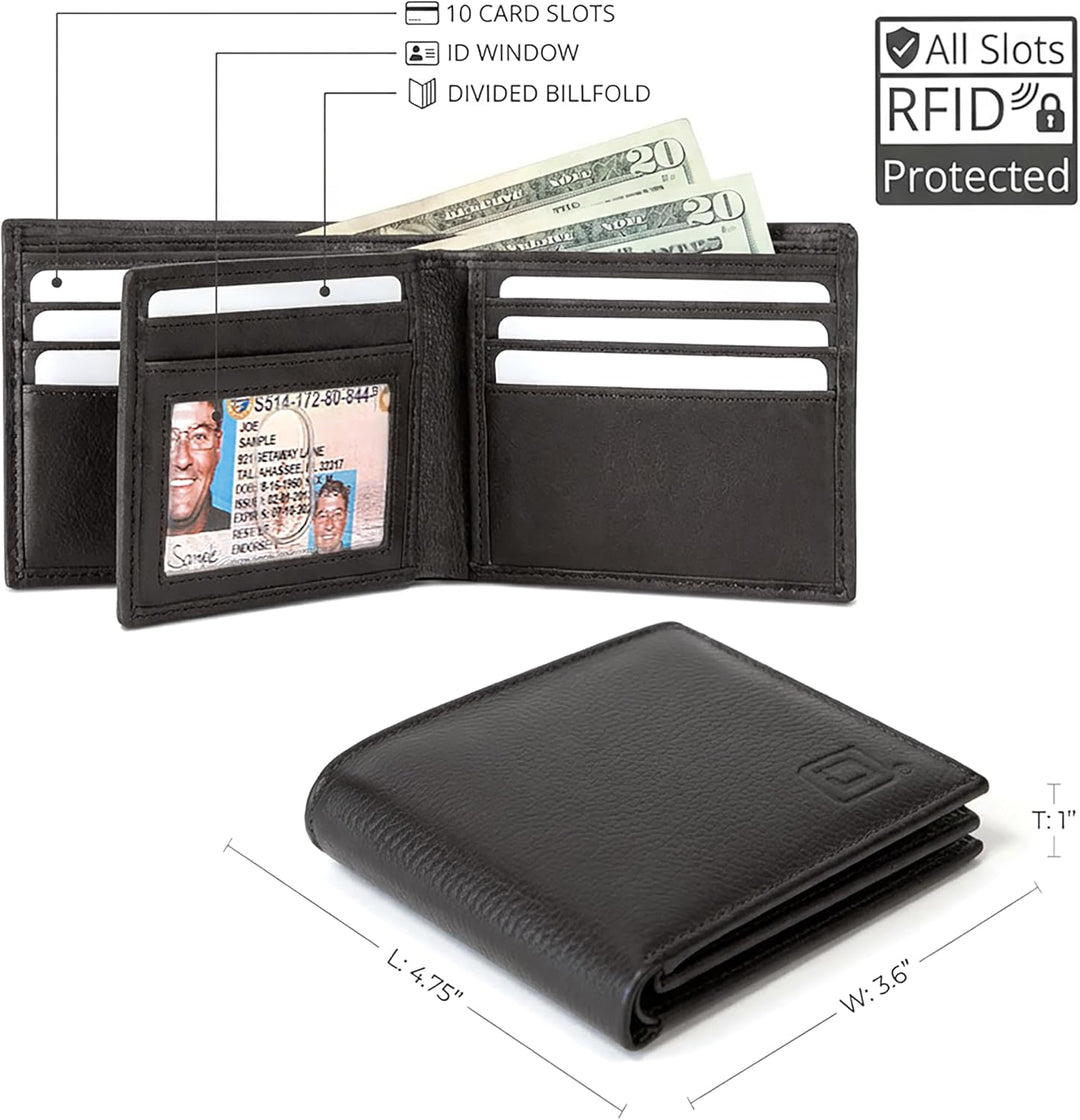 Billetera de cuero para hombre con 10 ranuras RFID de bloqueo, S