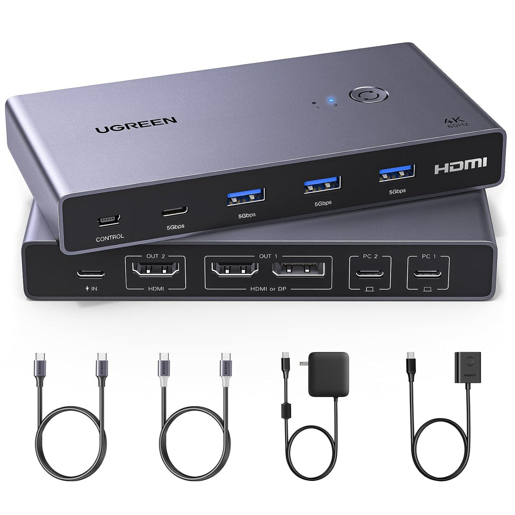 UGREEN Conmutador KVM USB-C 2 monitores 2 portátiles, 4K @60Hz