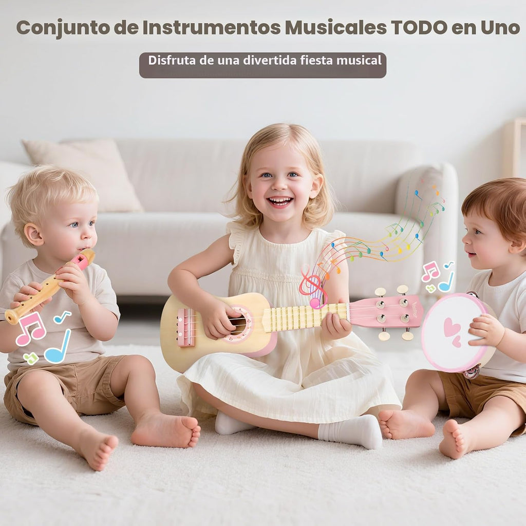 Vanplay Juego de guitarra rosa para niñas pequeñas, regalos de cumpleaños