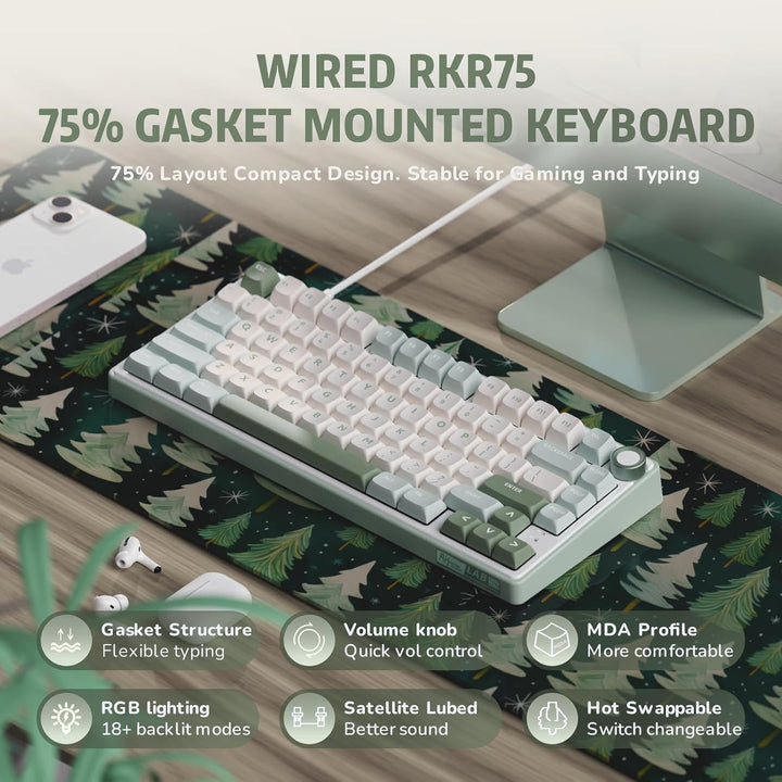 RK ROYAL KLUDGE R75 - Teclado mecánico con cable y perilla de volum...
