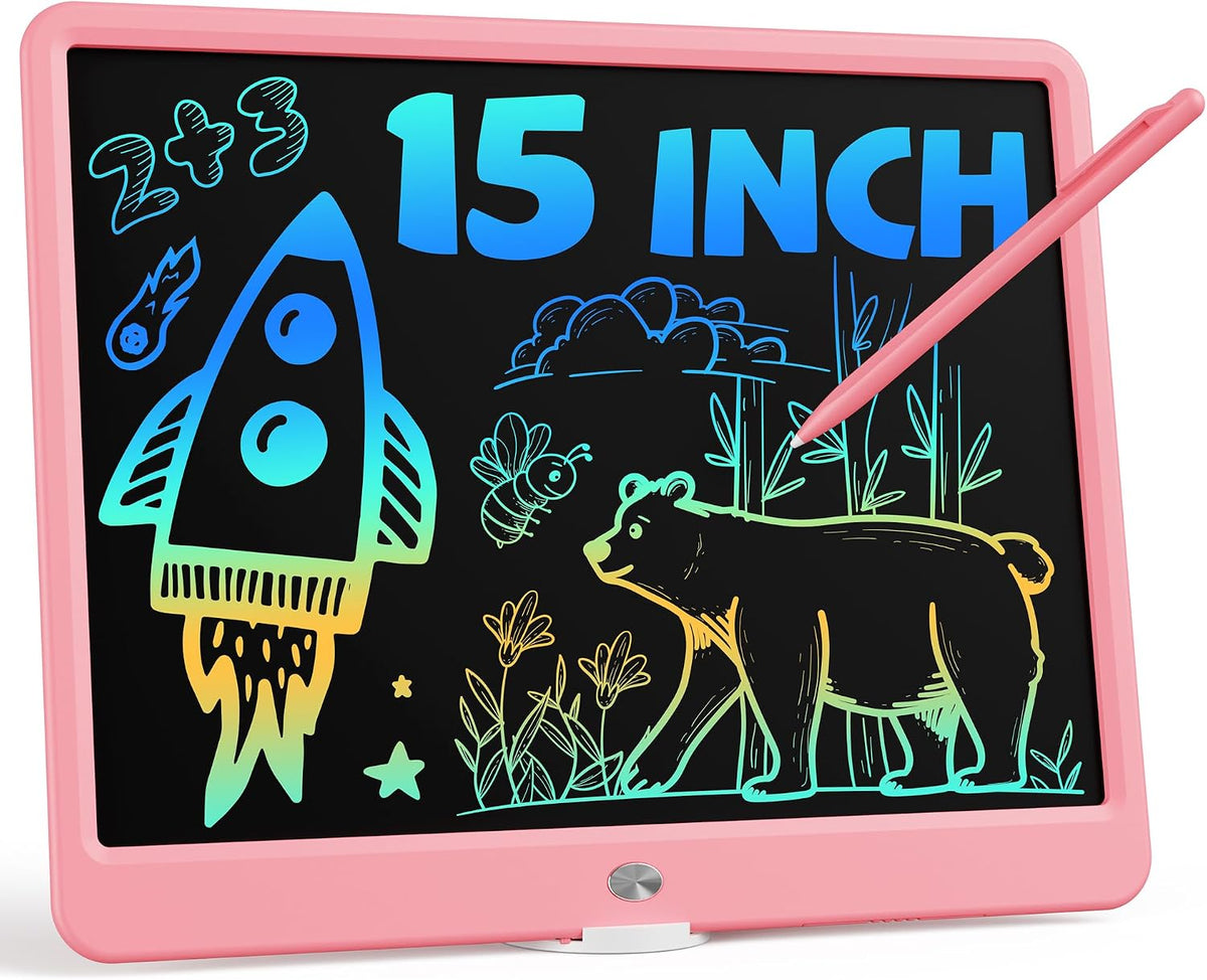 Tableta de escritura LCD de 15 pulgadas para niños de 3 años - Almohadilla de dibujo electrónica y tablero de garabatos como regalos educativos de cumpleaños para niñas y niños (rosa)