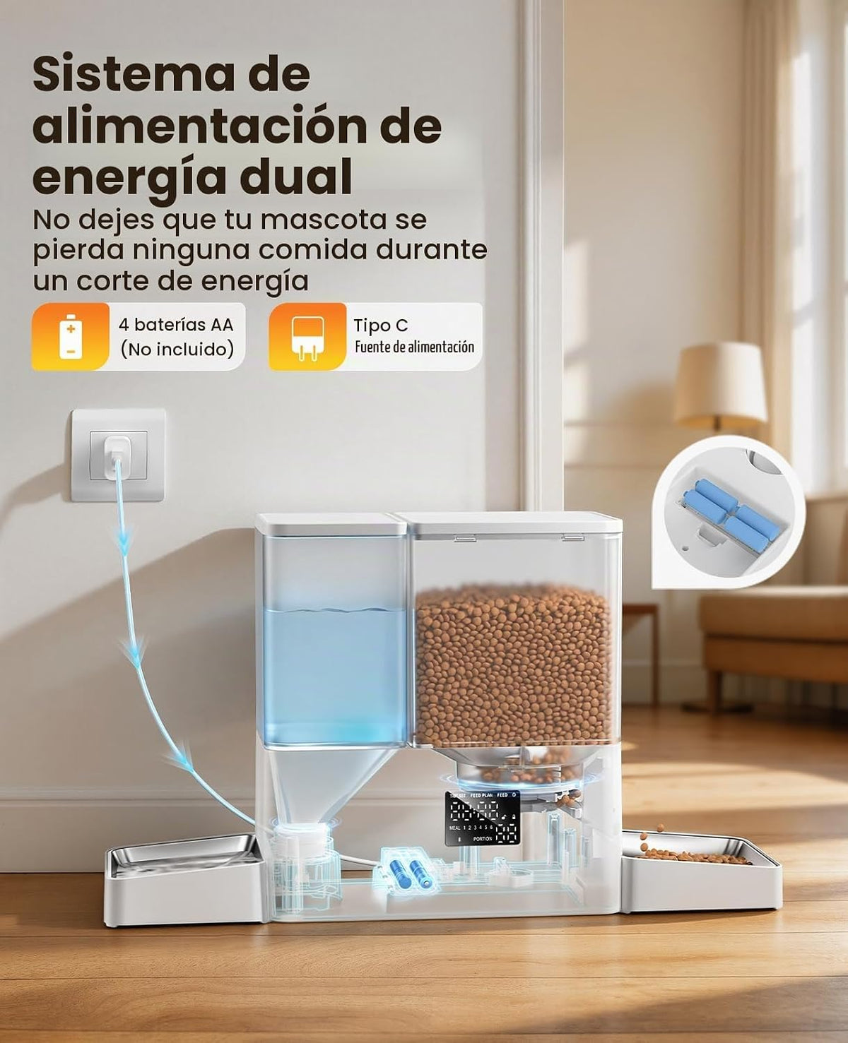 Alimentador automático para gatos y dispensador de agua, 8.5 L con