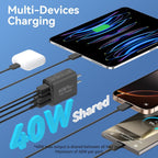 Bloque de Carga USB C, Pack de 2 40W 4-Puertos Carga Rápida Múltiple Tipo C Cargador de Teléfono Ladrillo +QC 3.0 Enchufe de Pared USB A Salida Multipuerto Caja Cubeta para Teléfono 15/14/13/12/11 Pro