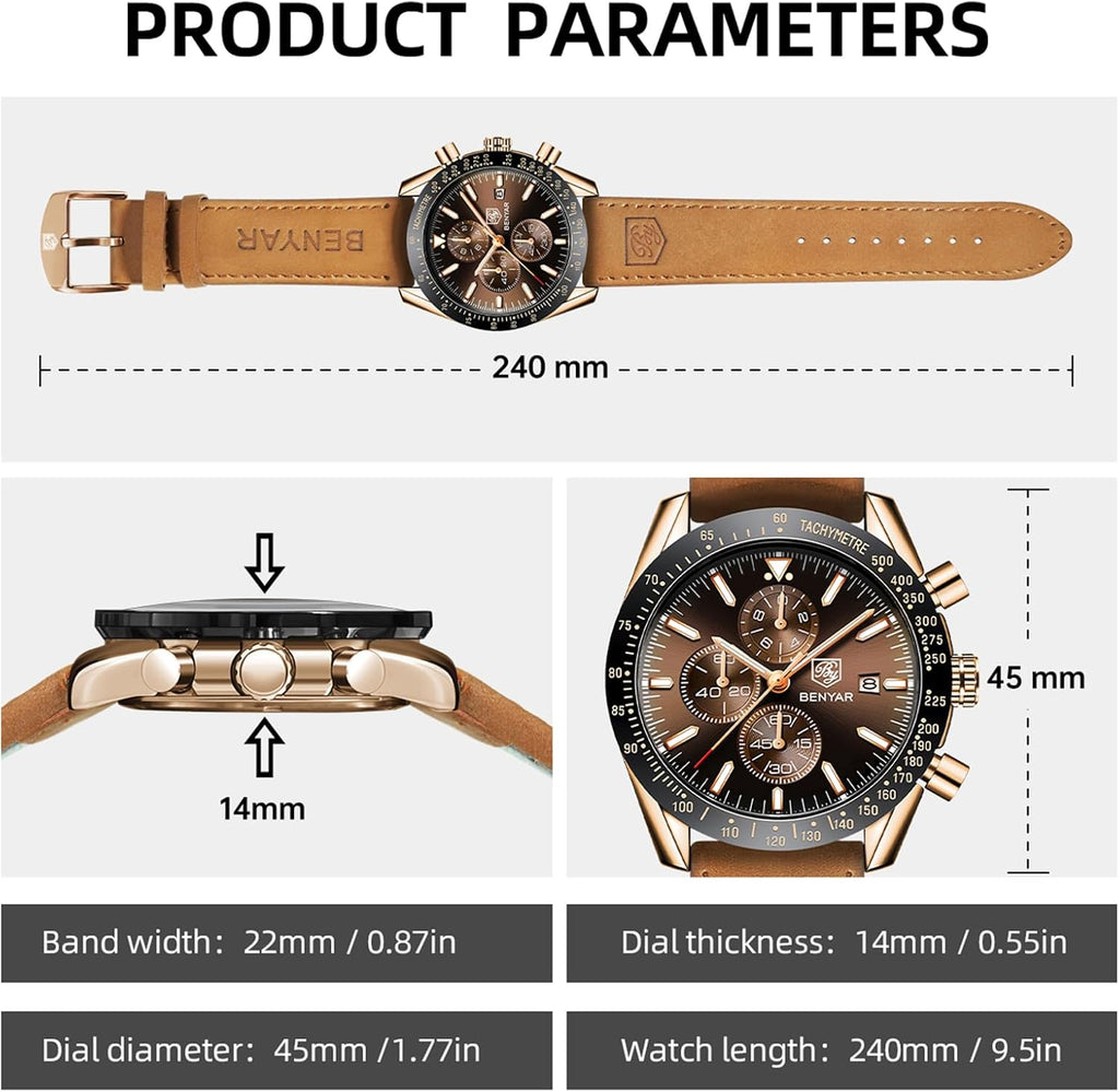 BENYAR Reloj para hombre analógico cronógrafo de cuarzo, impermeable, luminoso, de diseñador, relojes de pulsera para hombre, para negocios, trabajo, deporte, casual, con correa de silicona