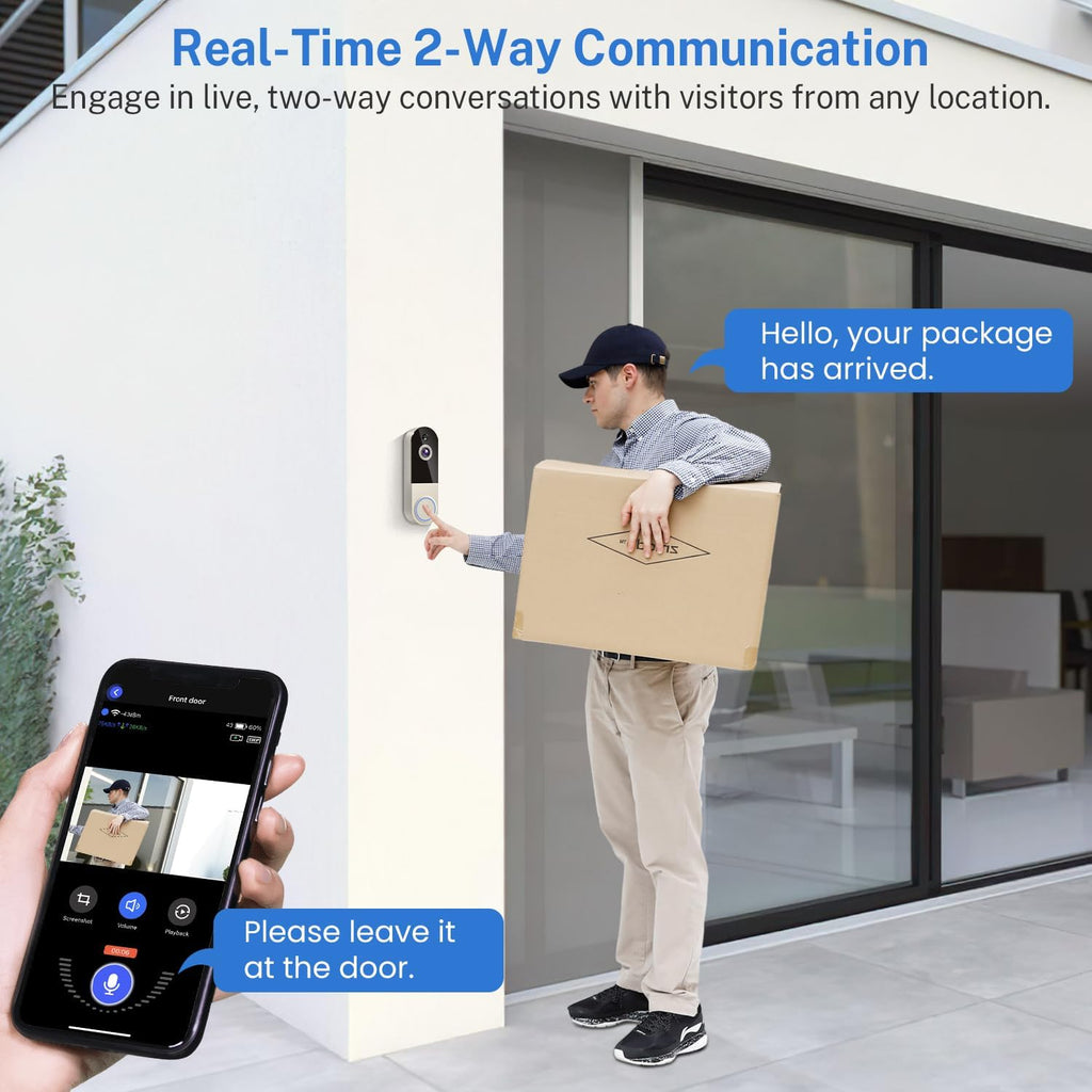 Cámara de timbre de video WiFi con detección humana, funciona con pilas, visión nocturna, conversación bidireccional, WiFi 2.4G, almacenamiento en la nube
