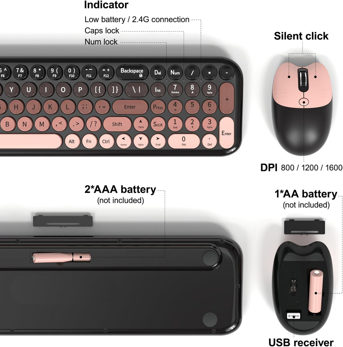 MOFII Combo de teclado y mouse inalámbricos, teclado pequeño compac...