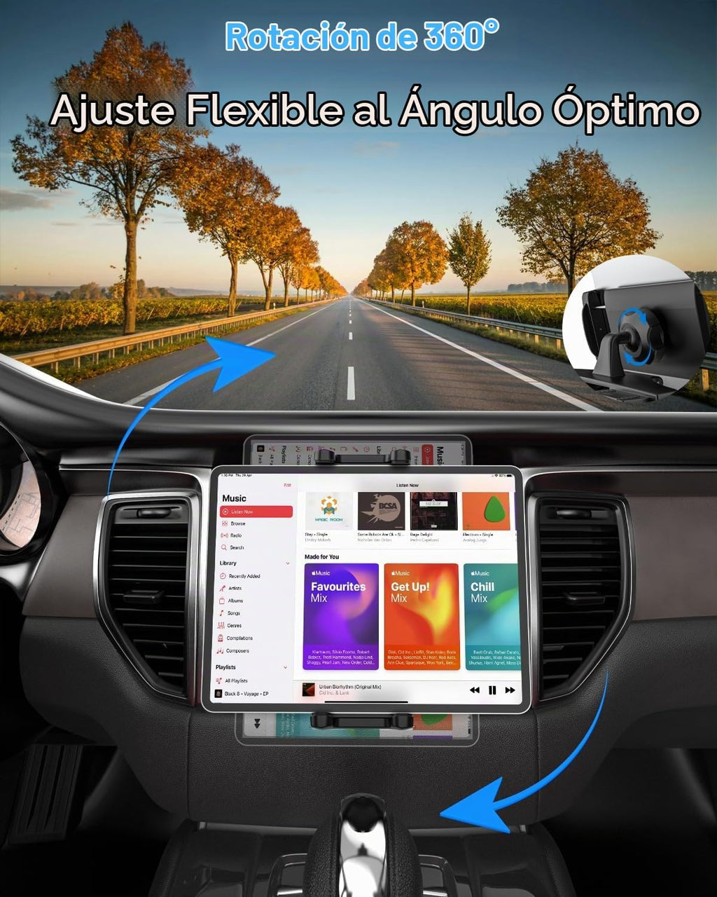 Soporte universal para tableta de coche con ranura para CD para iPad y teléfono de 4 a 13 pulgadas, soporte universal para tableta con rotación de 360 grados para iPad Pro 12.9 11 10.5 9.7, iPad Air Mini 5 4 3 2 1, Samsung Galaxy Tabs, iPhone, etc