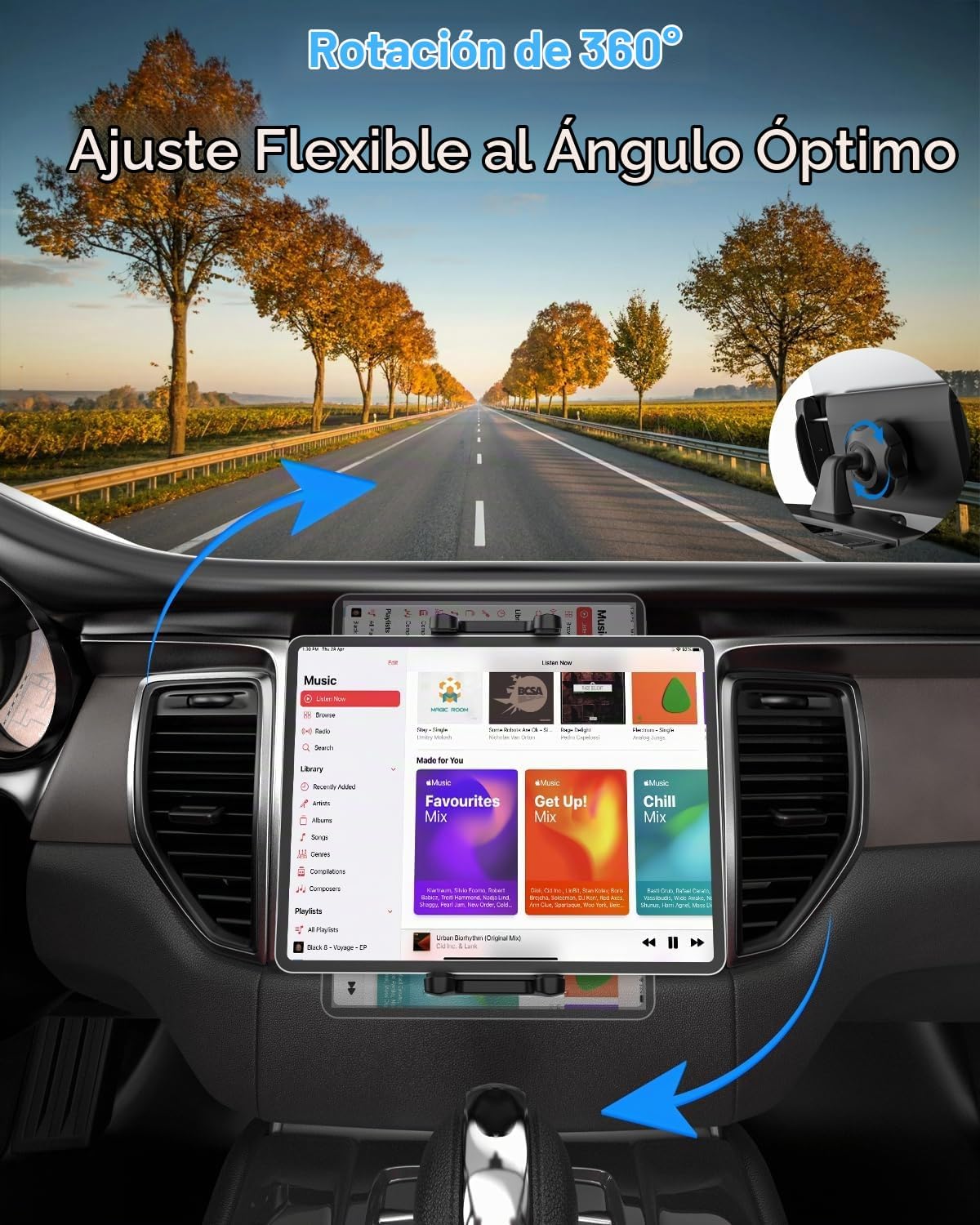 Soporte universal para tableta de coche con ranura para CD para iPad y teléfono de 4 a 13 pulgadas, soporte universal para tableta con rotación de 360 grados para iPad Pro 12.9 11 10.5 9.7, iPad Air Mini 5 4 3 2 1, Samsung Galaxy Tabs, iPhone, etc