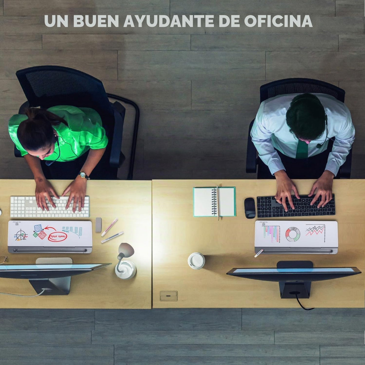 Pizarra blanca pequeña de cristal de borrado en seco, soporte para teclado de computadora, almohadilla de superficie blanca con cajón, organizadores de escritorio con accesorios para oficina, hogar