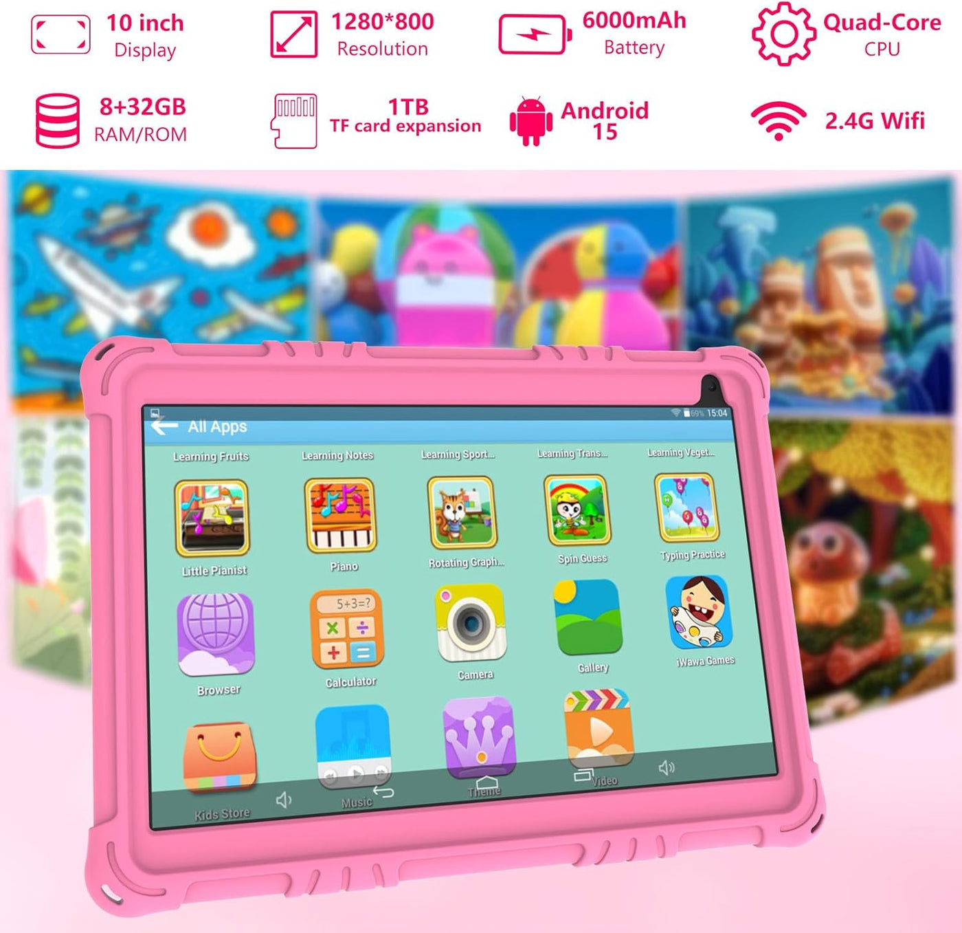 Tablet Android 15 para niños, tabletas de 10 pulgadas para niños, 8...