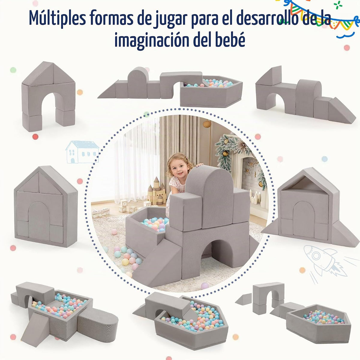 Juguetes de escalada para niños pequeños con hoyo de pelotas, 7 piezas de bloques de escalada de espuma para bebés con piscina de bolas, juego suave de actividades de escalada para niños