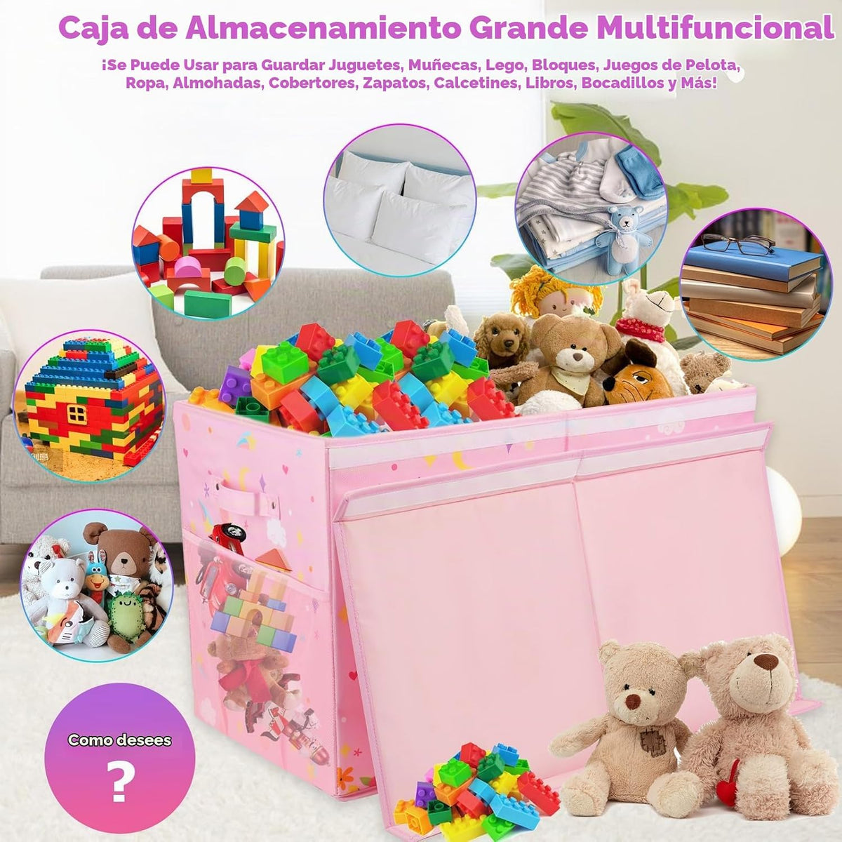 Gran Caja de Juguetes, Organizador de Almacenamiento Resistente para Niños, 25" x 13" x 16"
