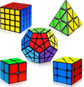 AuntyFey - Juego de 5 cubos mágicos de velocidad - 2x2, 3x3, 4x4, cubos de velocidad Megaminx triangulares para niños y adultos