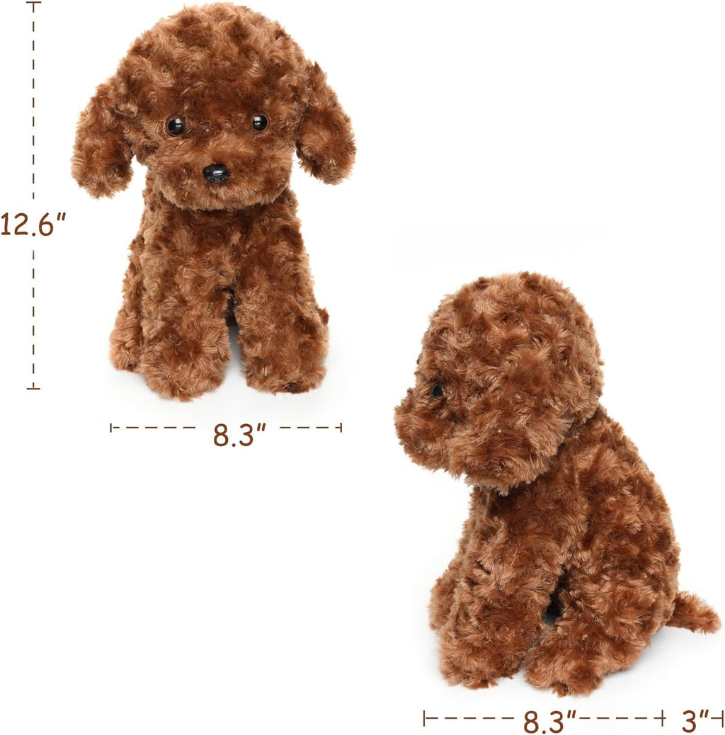 Juguete caniche de peluche blanco y marrón, perro de peluche para regalo