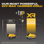 DEWALT Kit de taladro de martillo inalámbrico sin escobillas de 20 V MAX XR de 1/2 pulgada con batería de 8 Ah y cargador, 3 velocidades (DCD1007WW1)
