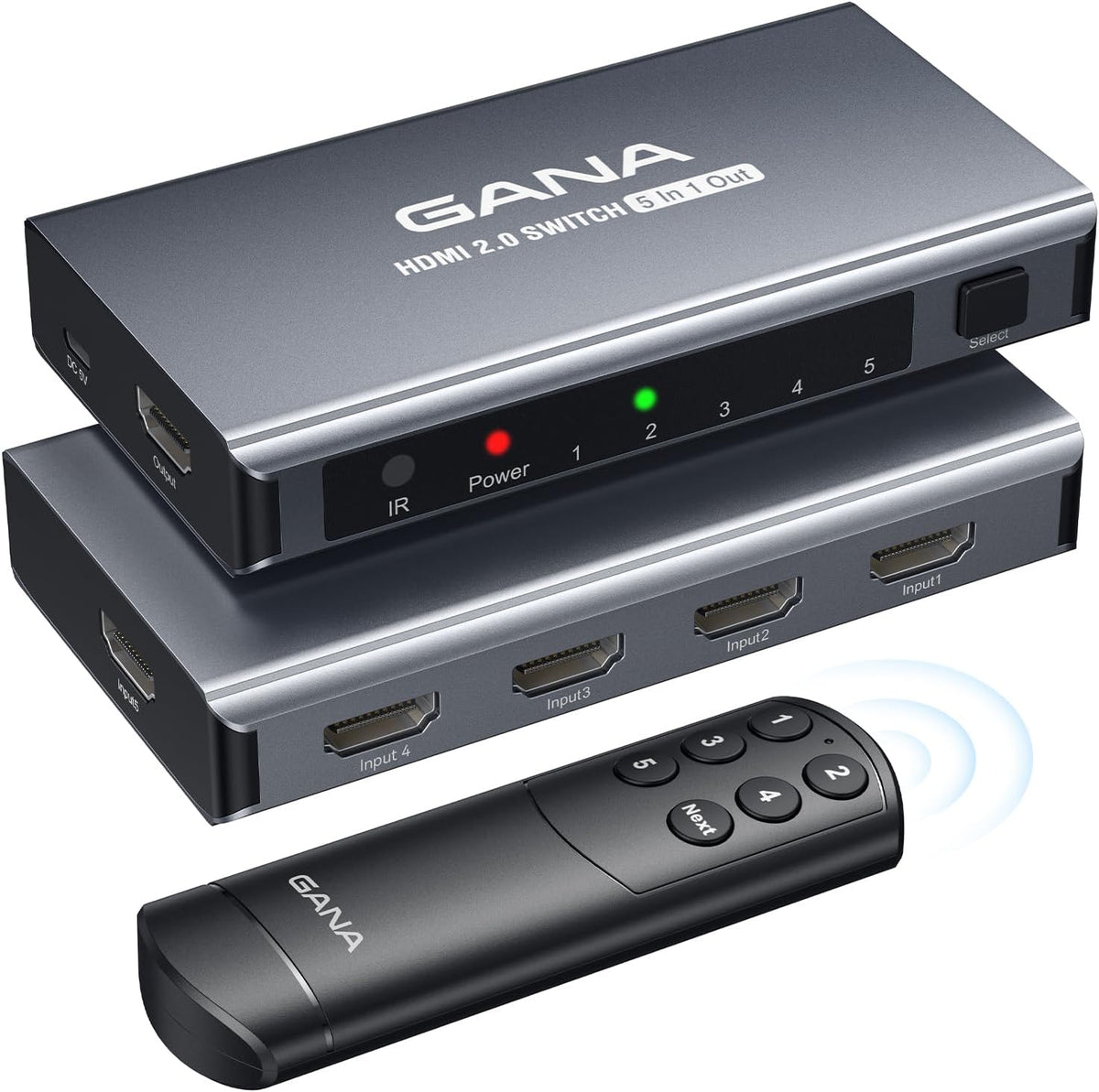 GANA HDMI interruptor 5 en 1 Salida 4K @60Hz Conmutador HDMI con control remoto