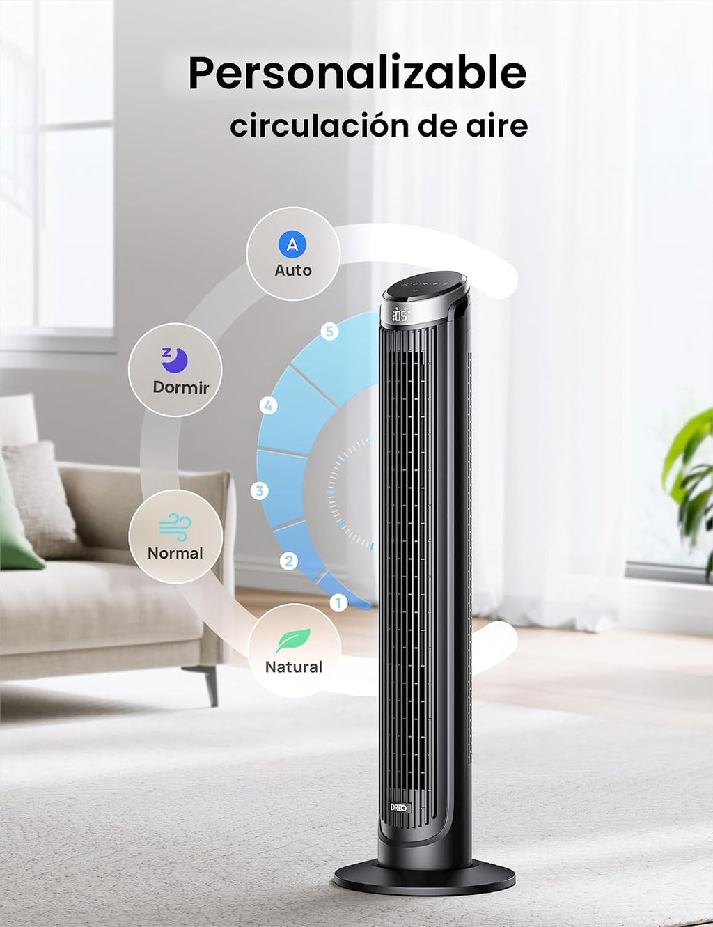 DREO Ventilador de torre para dormitorio, ventiladores oscilantes d...