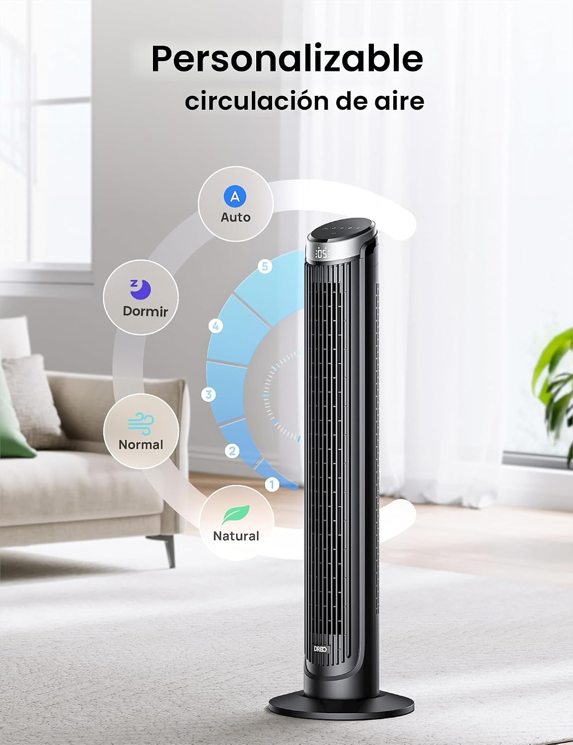 DREO Ventilador de torre para dormitorio, ventiladores oscilantes d...