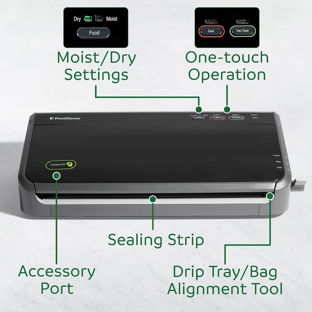 Máquina Selladora al Vacío FoodSaver, Detección Automática de Bolsas, Compatible con Sous Vide, con bolsas selladoras, rollo, sellador al vacío de mano, negro