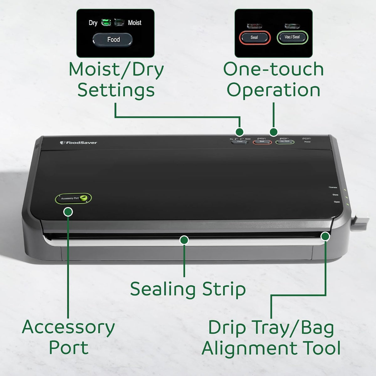 Máquina Selladora al Vacío FoodSaver, Detección Automática de Bolsas, Compatible con Sous Vide, con bolsas selladoras, rollo, sellador al vacío de mano, negro