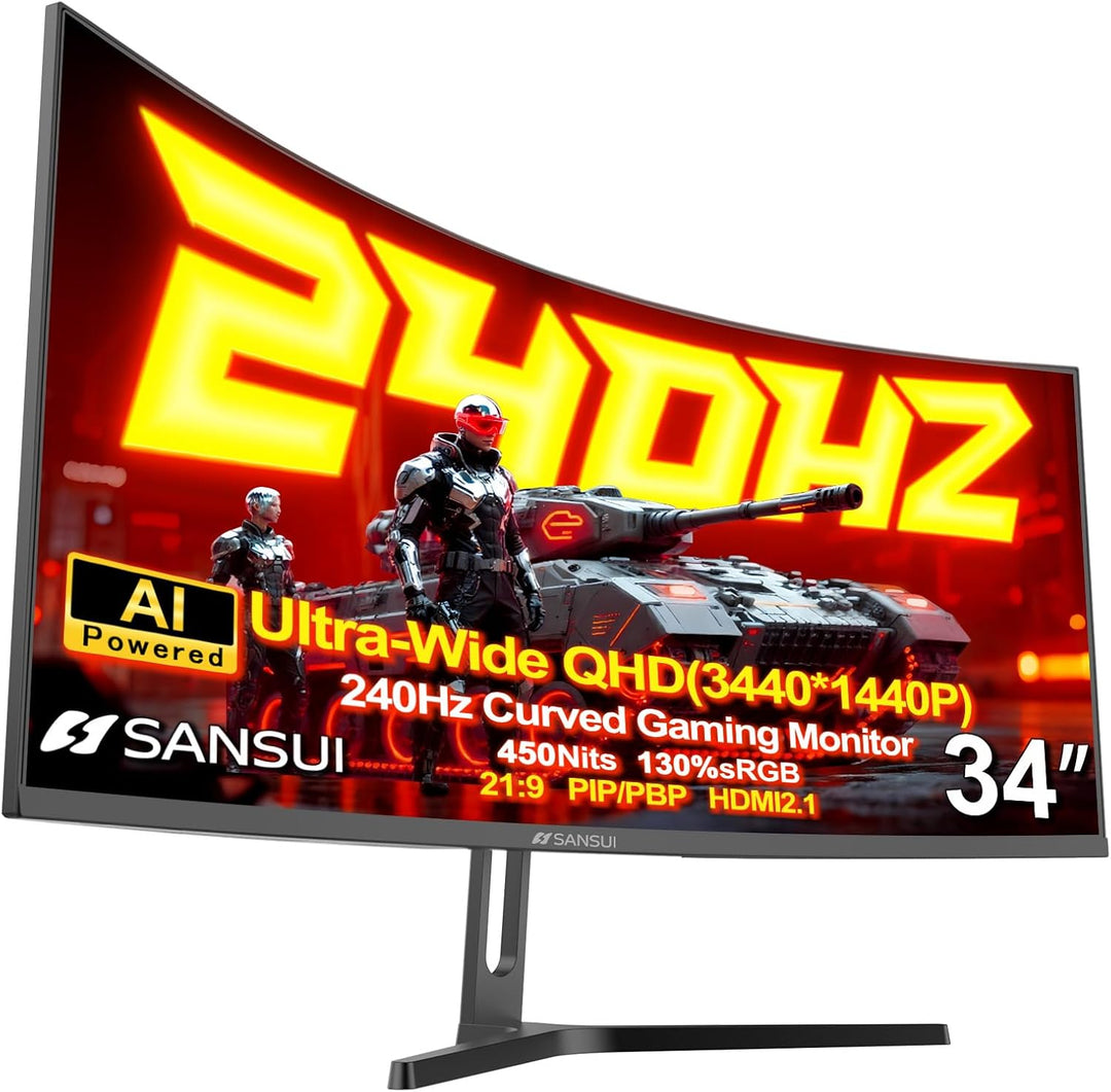 SANSUI Monitor curvo de 34 pulgadas 240Hz UWQHD 3440 × 1440 Monitor...