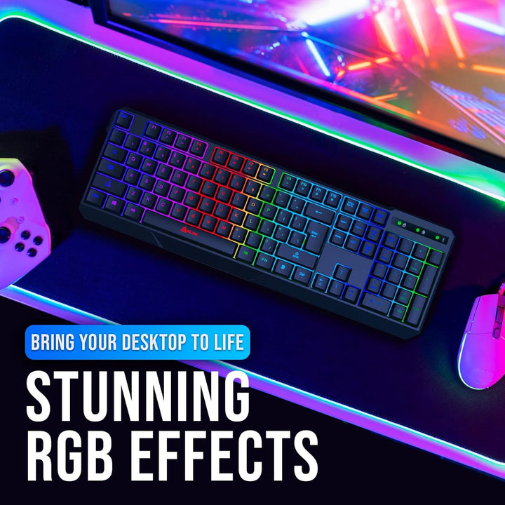KLIM Chroma - Teclado inalámbrico para juegos con retroiluminación...