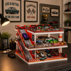 Vitrina para Hot Wheels: Diorama de garaje de coche de juguete con luces