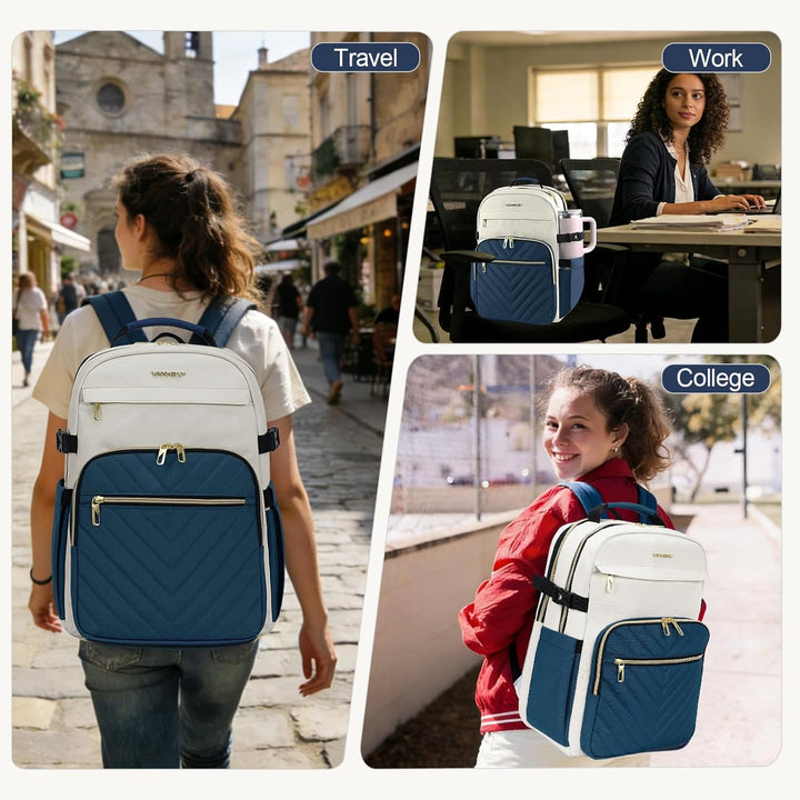 VANKEAN Mochila para laptop para mujer, Beige-azul neblina, 17,3 pu...