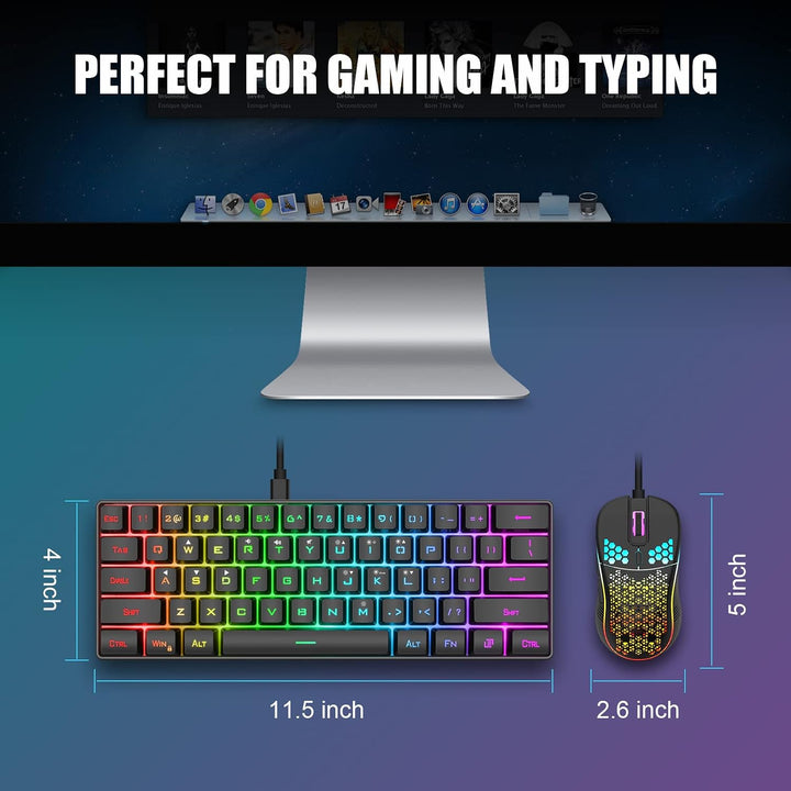 RedThunder - Combo de teclado y ratón para juegos 60%, teclado mini...