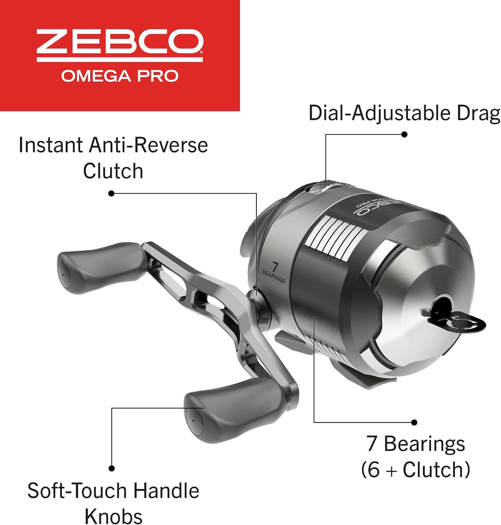 Zebco Omega Pro Spincast - Combo de carrete y caña de pescar, caña de pescar de grafito IM6 de 6 pies, mango de caña de agarre MaxTac, carrete tamaño 30, pre-enrollado con línea de 10 libras