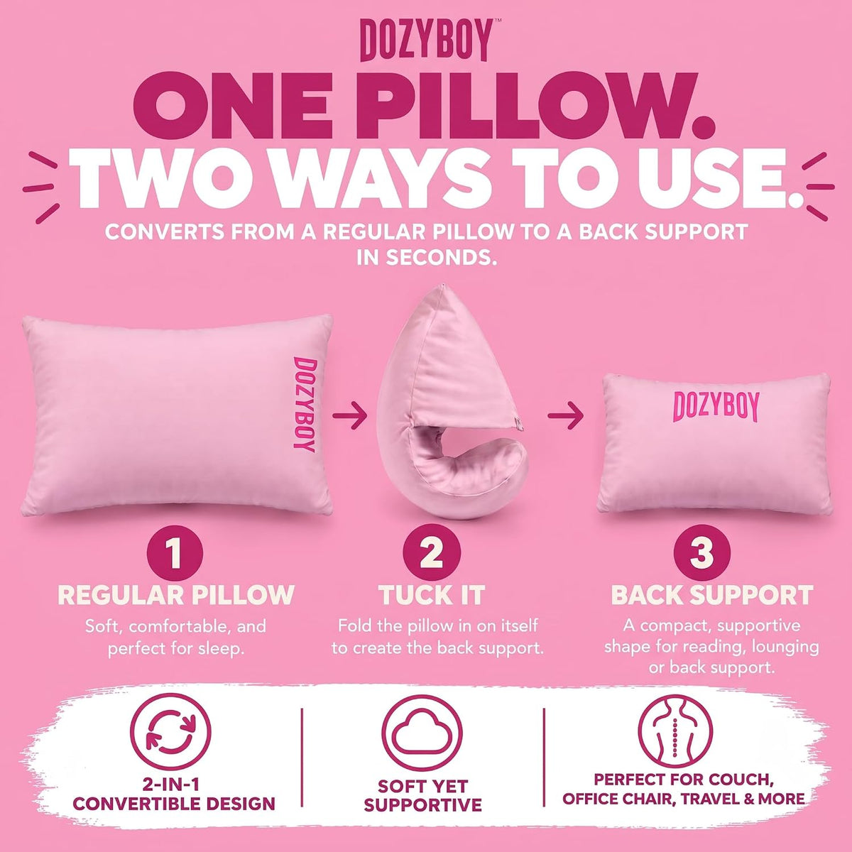 Fluff and Stuff Comfort Pillow | Almohadas de espuma viscoelástica tamaño Queen, diseñadas y aprobadas por quiroprácticos 2 en 1 para soporte de espalda y almohadas de cama, almohada