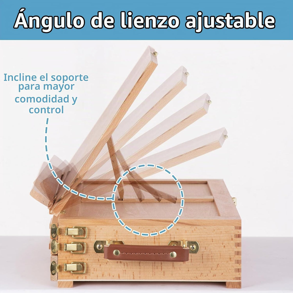 Caballete de mesa portátil de madera de haya con 3 cajones de