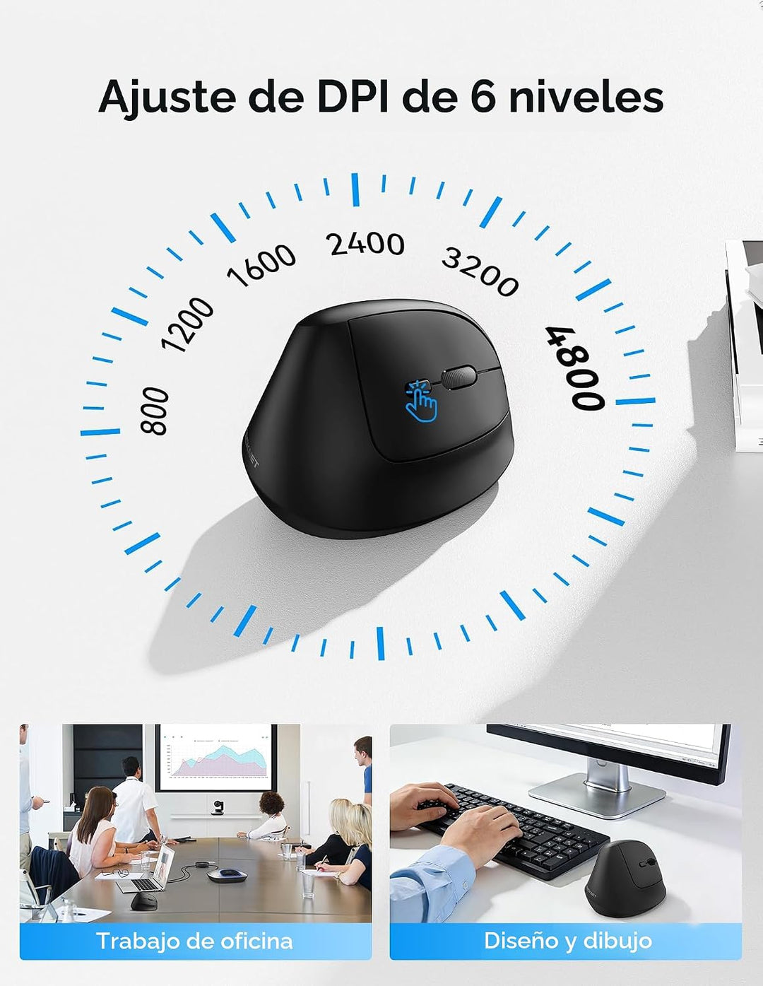 TECKNET Ratón ergonómico, mouse vertical inalámbrico Bluetooth (BT5...