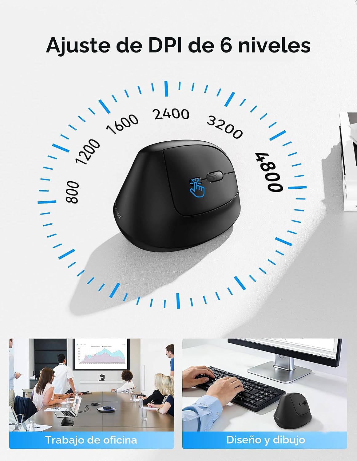 TECKNET Ratón ergonómico, mouse vertical inalámbrico Bluetooth (BT5...