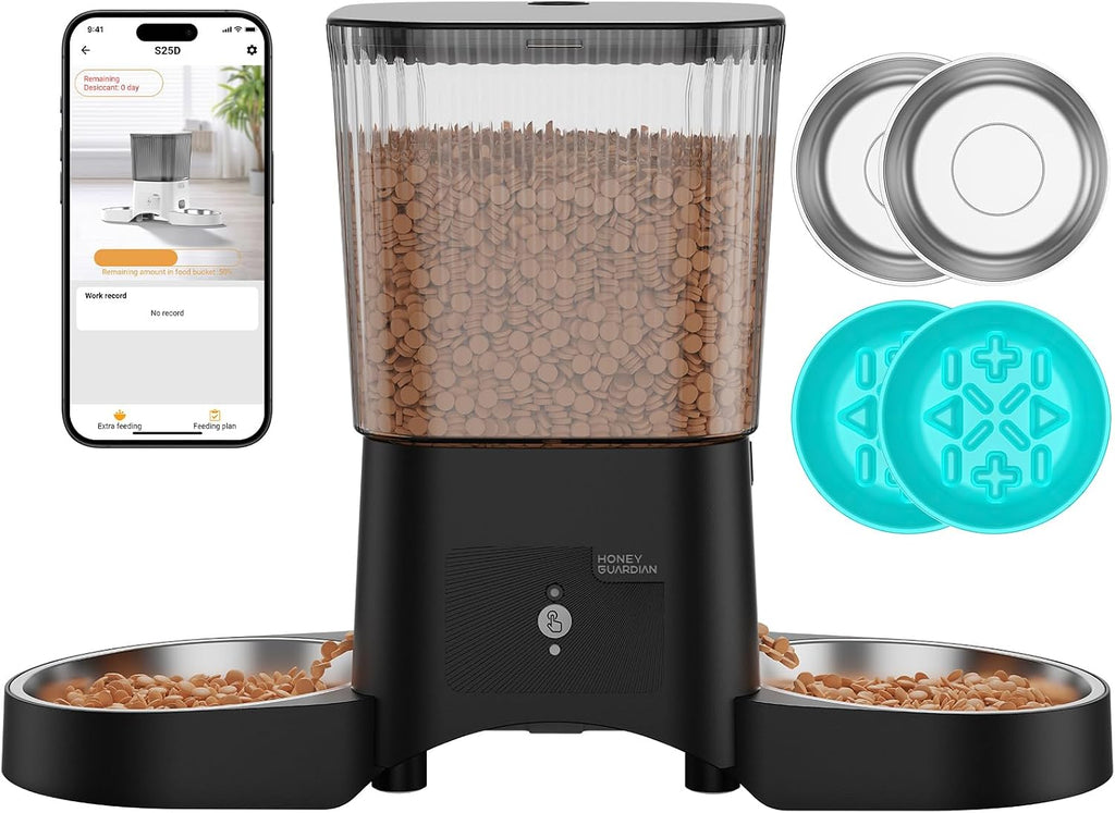 HoneyGuaridan Alimentador automático para gatos para 2 gatos, control de