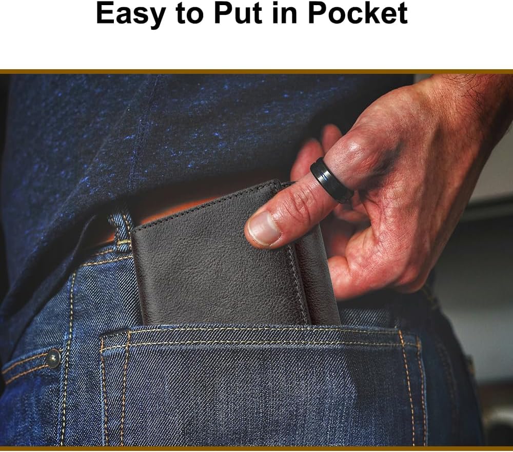 VANNANBA Cartera triple de cuero para hombre con ventanas para iden...