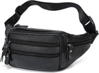 Riñonera de cuero negro para hombres y mujeres, bolsa de cintura de cuero genuino, bolsa de cinturón cruzada con correa ajustable para caminar, senderismo, ciclismo, Moda