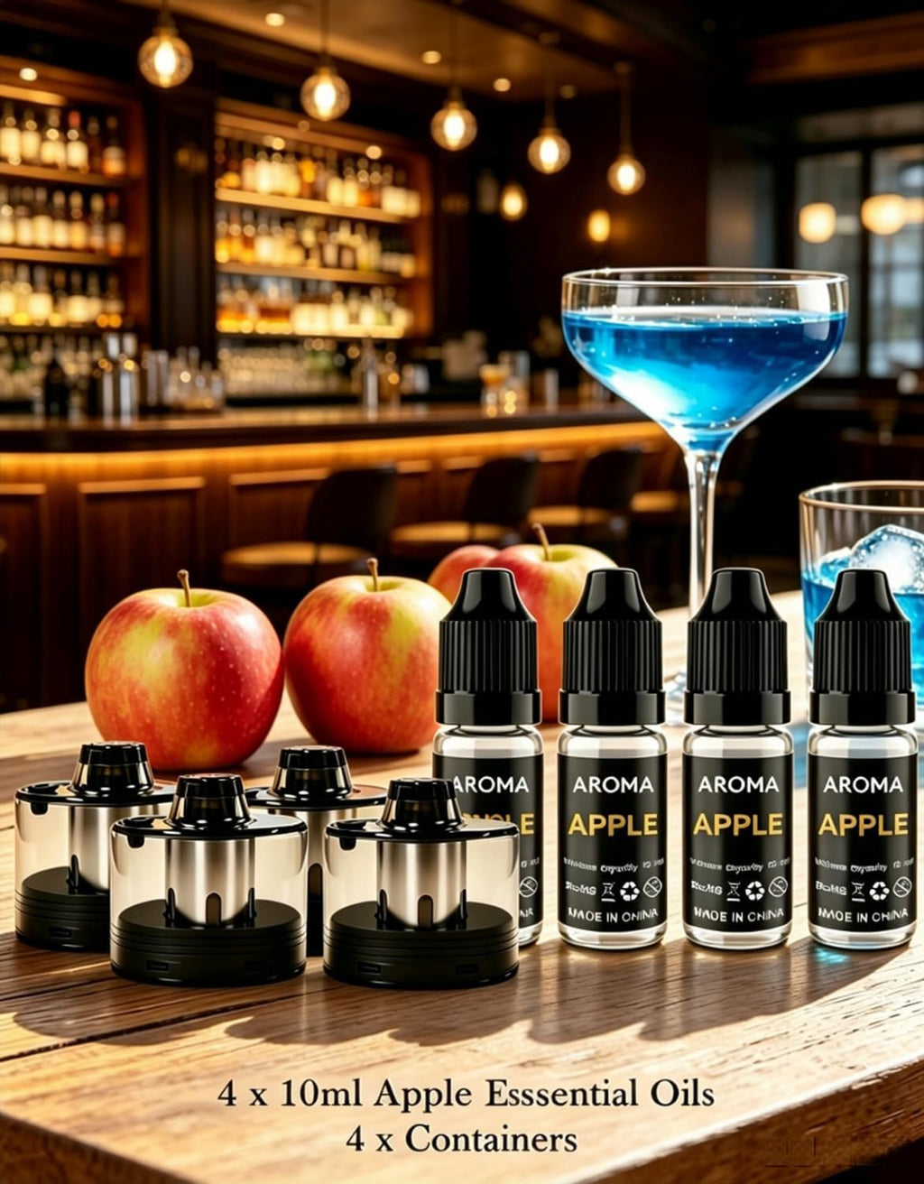 Kit de Accesorios de Sabor Culinario Longkang para Pistola de Humo de Burbujas de Cóctel - Añade Sabor a la Fumada de Bebidas y Alimentos de Cóctel - 4x10ml de Aceites de Aroma de Manzana y 4 Envases