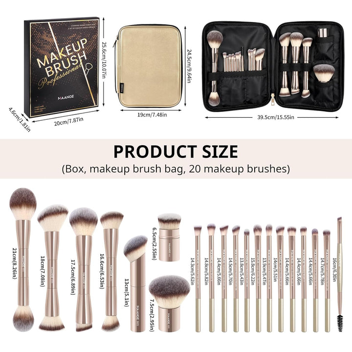 MAANGE Juego de 20 brochas de maquillaje con bolsa, brocha kabuki d...